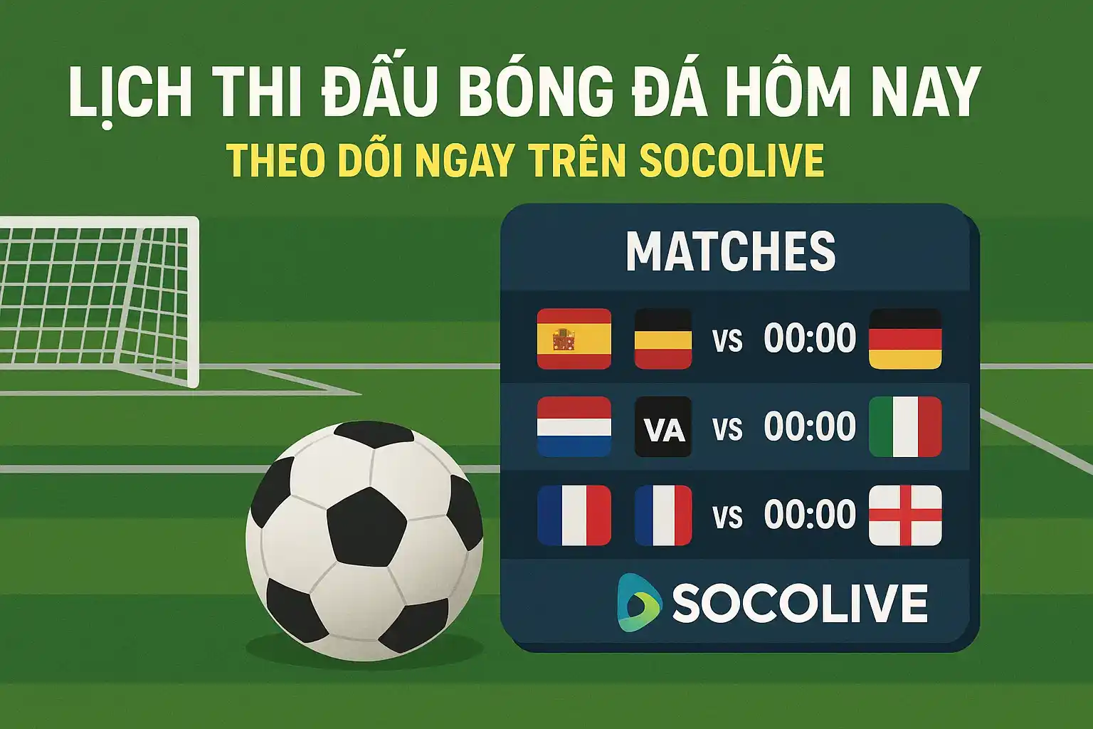 Lịch thi đấu bóng đá hôm nay, theo dõi ngay trên Socolive